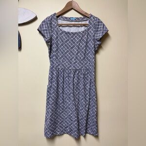 J.McLaughlin Emma Catalina navy blue white geometric chain link dress - small